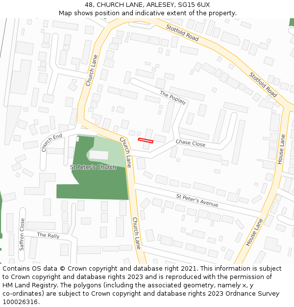 48, CHURCH LANE, ARLESEY, SG15 6UX: Location map and indicative extent of plot
