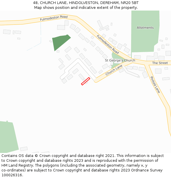 48, CHURCH LANE, HINDOLVESTON, DEREHAM, NR20 5BT: Location map and indicative extent of plot
