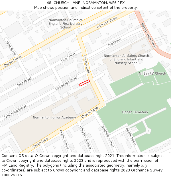 48, CHURCH LANE, NORMANTON, WF6 1EX: Location map and indicative extent of plot