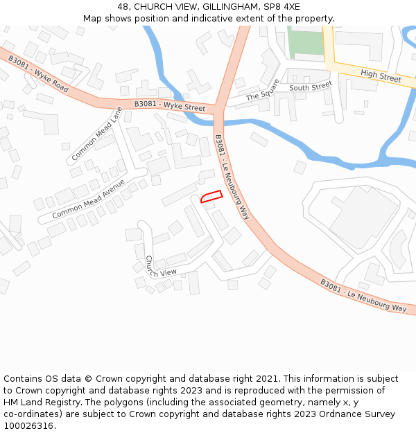 48, CHURCH VIEW, GILLINGHAM, SP8 4XE: Location map and indicative extent of plot