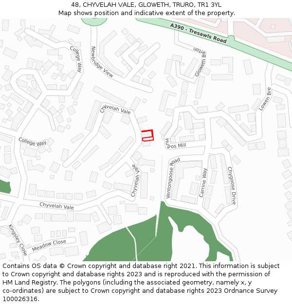 48, CHYVELAH VALE, GLOWETH, TRURO, TR1 3YL: Location map and indicative extent of plot