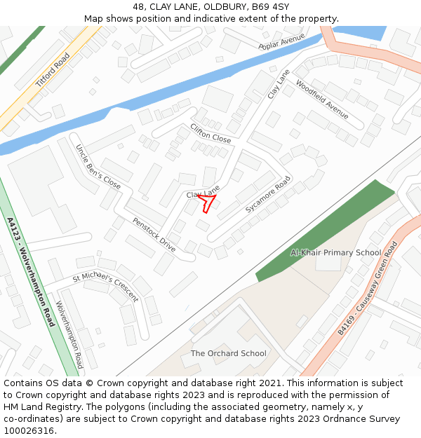 48, CLAY LANE, OLDBURY, B69 4SY: Location map and indicative extent of plot