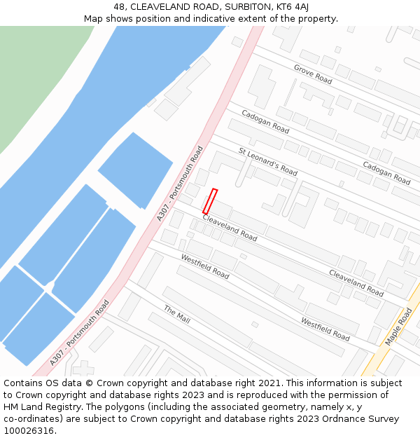 48, CLEAVELAND ROAD, SURBITON, KT6 4AJ: Location map and indicative extent of plot