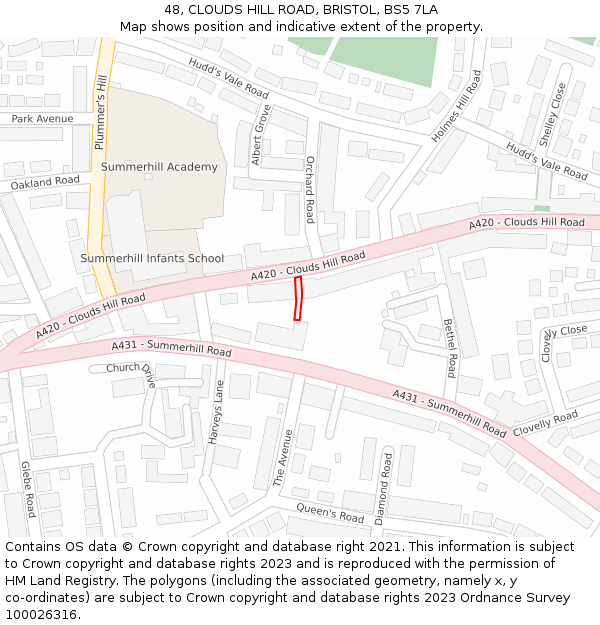 48, CLOUDS HILL ROAD, BRISTOL, BS5 7LA: Location map and indicative extent of plot
