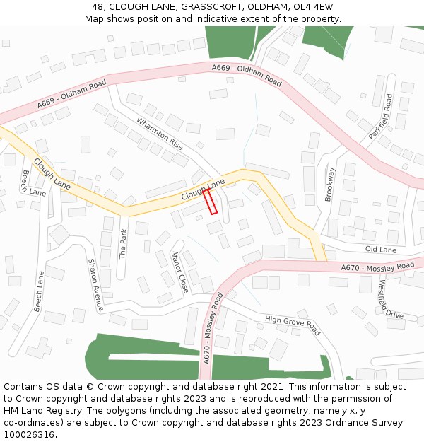 48, CLOUGH LANE, GRASSCROFT, OLDHAM, OL4 4EW: Location map and indicative extent of plot
