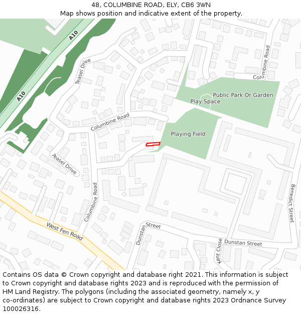 48, COLUMBINE ROAD, ELY, CB6 3WN: Location map and indicative extent of plot