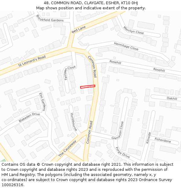 48, COMMON ROAD, CLAYGATE, ESHER, KT10 0HJ: Location map and indicative extent of plot