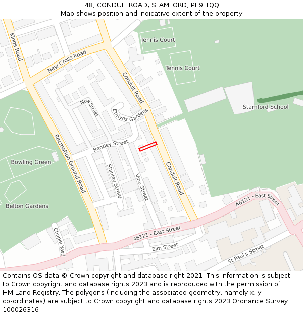 48, CONDUIT ROAD, STAMFORD, PE9 1QQ: Location map and indicative extent of plot