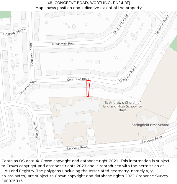 48, CONGREVE ROAD, WORTHING, BN14 8EJ: Location map and indicative extent of plot