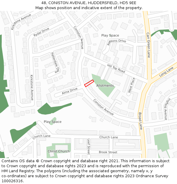 48, CONISTON AVENUE, HUDDERSFIELD, HD5 9EE: Location map and indicative extent of plot