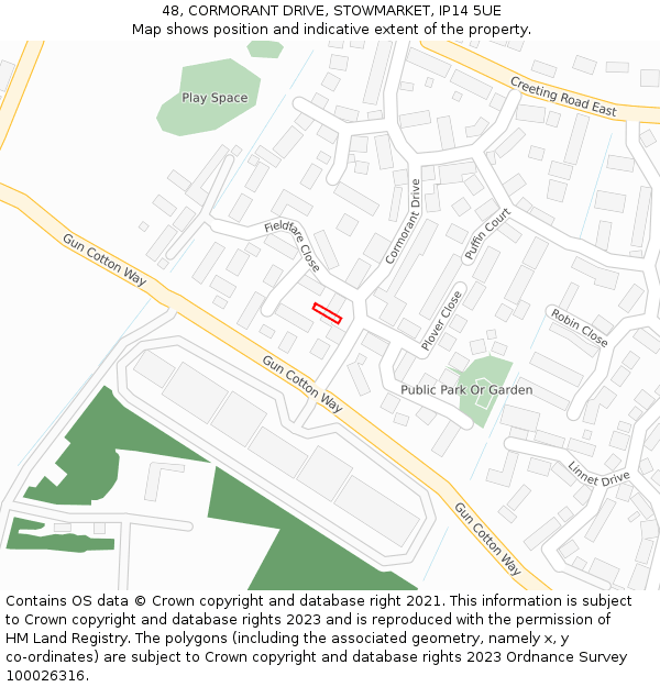 48, CORMORANT DRIVE, STOWMARKET, IP14 5UE: Location map and indicative extent of plot