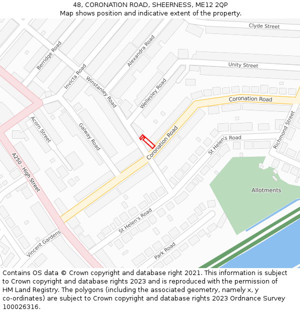 48, CORONATION ROAD, SHEERNESS, ME12 2QP: Location map and indicative extent of plot