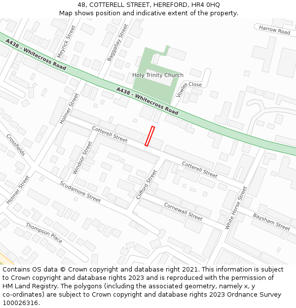 48, COTTERELL STREET, HEREFORD, HR4 0HQ: Location map and indicative extent of plot