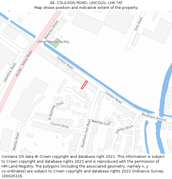 48, COULSON ROAD, LINCOLN, LN6 7AT: Location map and indicative extent of plot