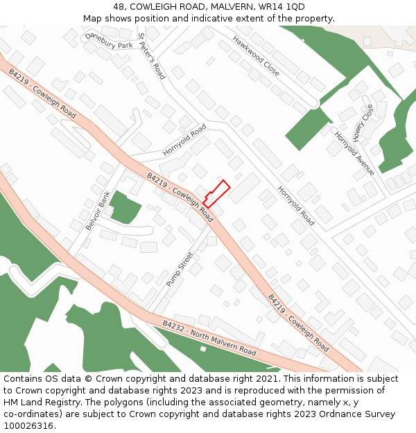 48, COWLEIGH ROAD, MALVERN, WR14 1QD: Location map and indicative extent of plot