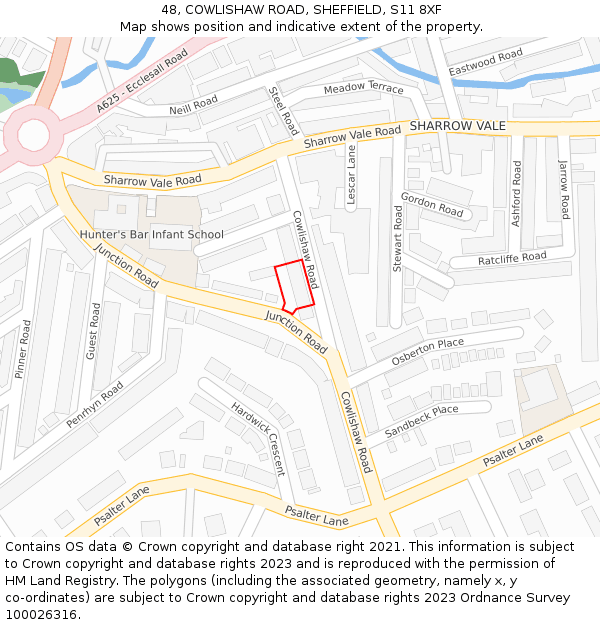 48, COWLISHAW ROAD, SHEFFIELD, S11 8XF: Location map and indicative extent of plot