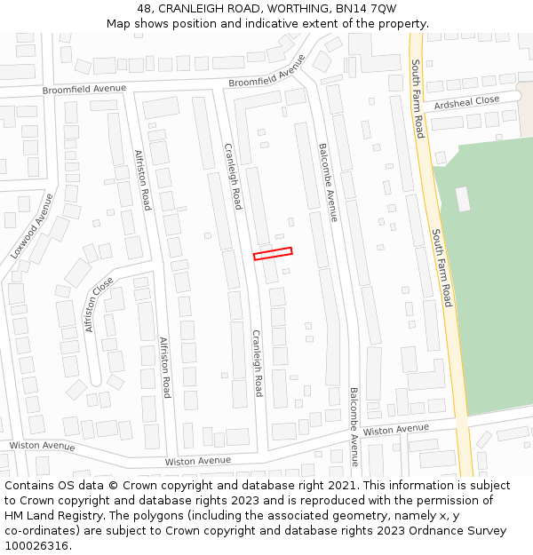 48, CRANLEIGH ROAD, WORTHING, BN14 7QW: Location map and indicative extent of plot