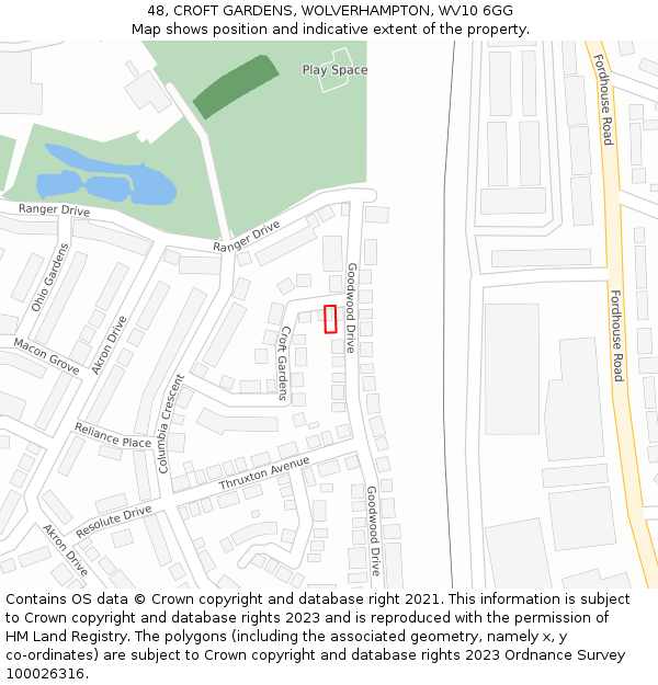 48, CROFT GARDENS, WOLVERHAMPTON, WV10 6GG: Location map and indicative extent of plot