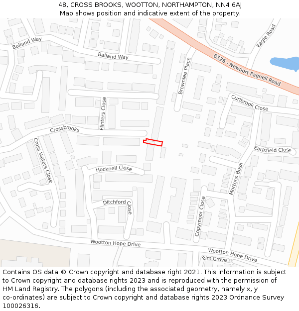 48, CROSS BROOKS, WOOTTON, NORTHAMPTON, NN4 6AJ: Location map and indicative extent of plot