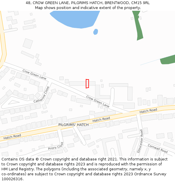 48, CROW GREEN LANE, PILGRIMS HATCH, BRENTWOOD, CM15 9RL: Location map and indicative extent of plot