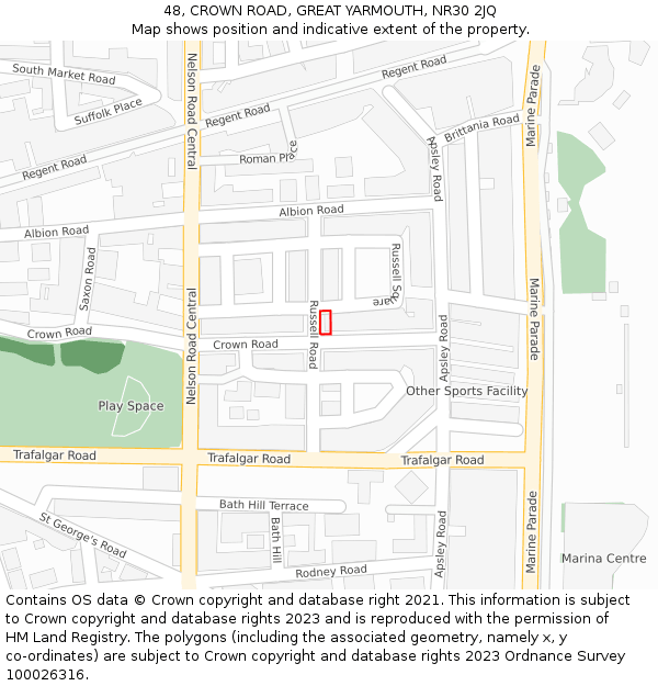 48, CROWN ROAD, GREAT YARMOUTH, NR30 2JQ: Location map and indicative extent of plot