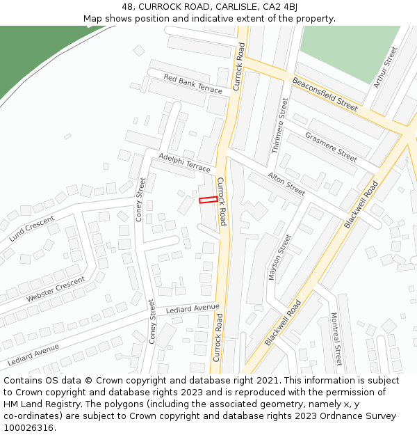 48, CURROCK ROAD, CARLISLE, CA2 4BJ: Location map and indicative extent of plot