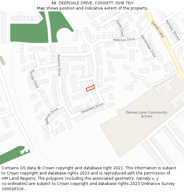 48, DEEPDALE DRIVE, CONSETT, DH8 7EH: Location map and indicative extent of plot