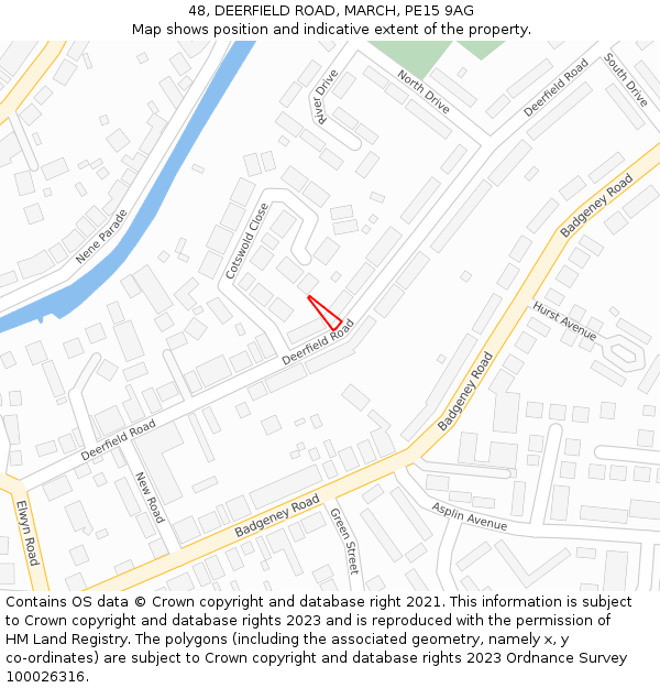 48, DEERFIELD ROAD, MARCH, PE15 9AG: Location map and indicative extent of plot