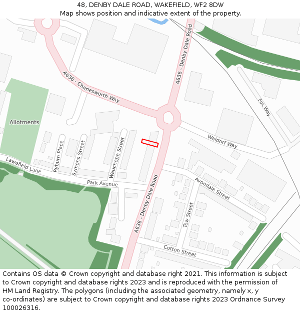 48, DENBY DALE ROAD, WAKEFIELD, WF2 8DW: Location map and indicative extent of plot