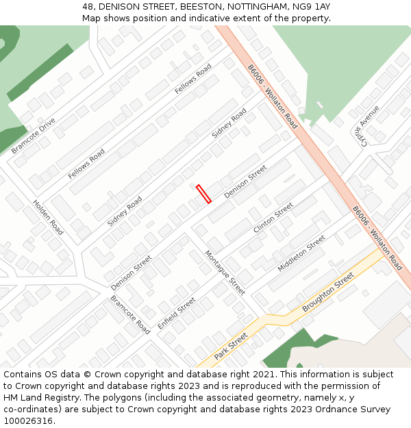 48, DENISON STREET, BEESTON, NOTTINGHAM, NG9 1AY: Location map and indicative extent of plot