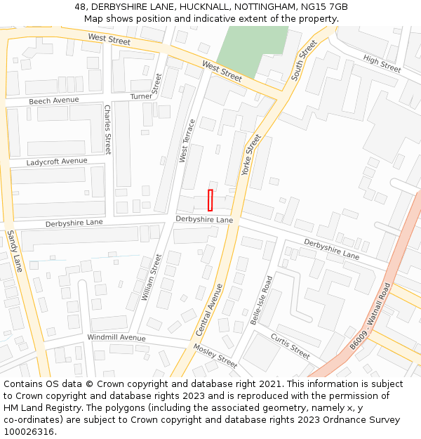 48, DERBYSHIRE LANE, HUCKNALL, NOTTINGHAM, NG15 7GB: Location map and indicative extent of plot