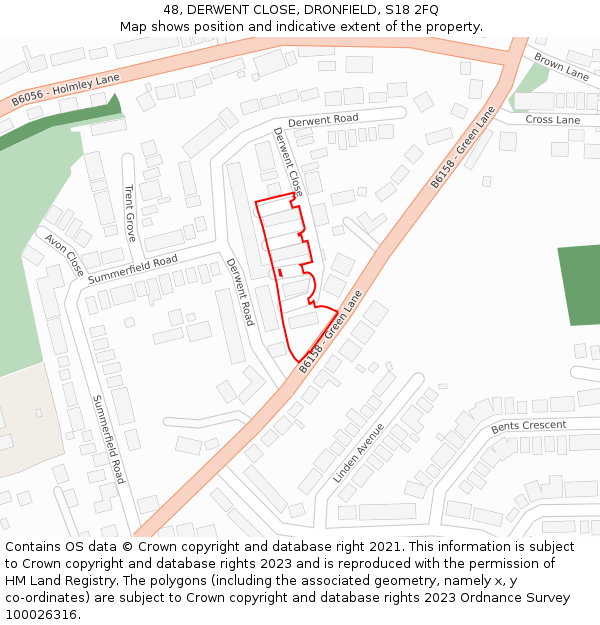 48, DERWENT CLOSE, DRONFIELD, S18 2FQ: Location map and indicative extent of plot