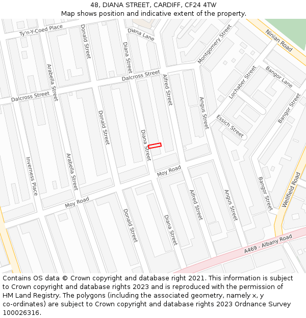 48, DIANA STREET, CARDIFF, CF24 4TW: Location map and indicative extent of plot