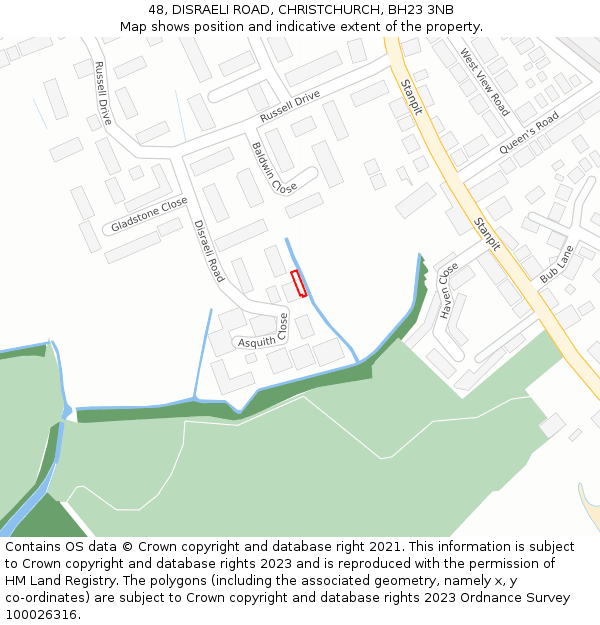 48, DISRAELI ROAD, CHRISTCHURCH, BH23 3NB: Location map and indicative extent of plot