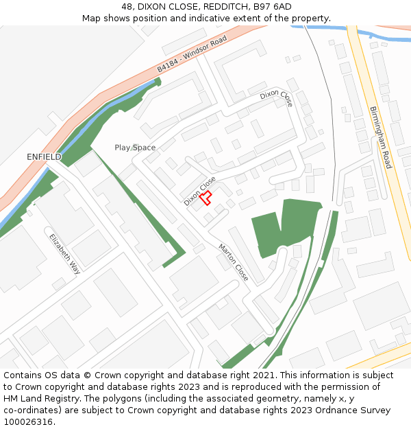 48, DIXON CLOSE, REDDITCH, B97 6AD: Location map and indicative extent of plot