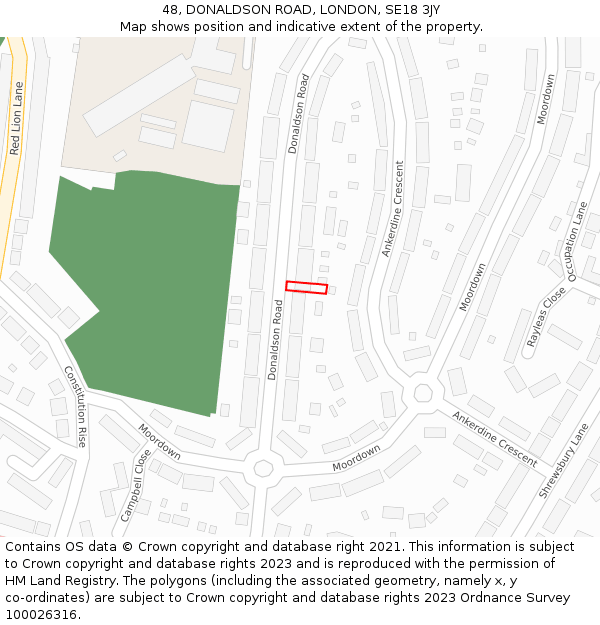 48, DONALDSON ROAD, LONDON, SE18 3JY: Location map and indicative extent of plot