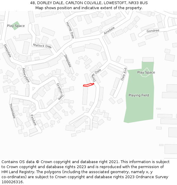 48, DORLEY DALE, CARLTON COLVILLE, LOWESTOFT, NR33 8US: Location map and indicative extent of plot