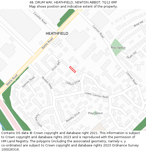 48, DRUM WAY, HEATHFIELD, NEWTON ABBOT, TQ12 6RP: Location map and indicative extent of plot
