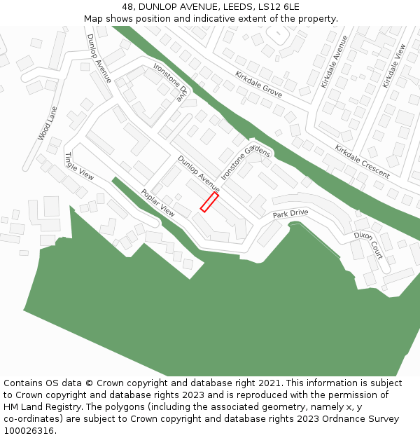 48, DUNLOP AVENUE, LEEDS, LS12 6LE: Location map and indicative extent of plot