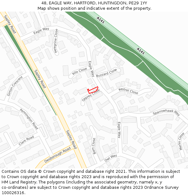 48, EAGLE WAY, HARTFORD, HUNTINGDON, PE29 1YY: Location map and indicative extent of plot