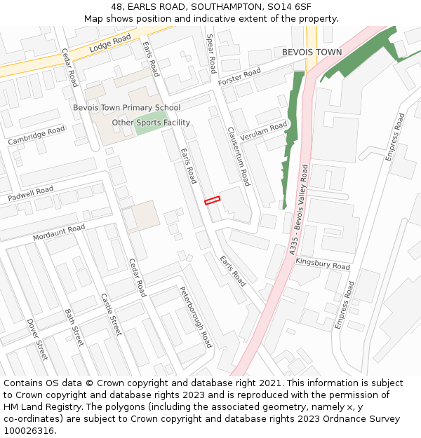 48, EARLS ROAD, SOUTHAMPTON, SO14 6SF: Location map and indicative extent of plot