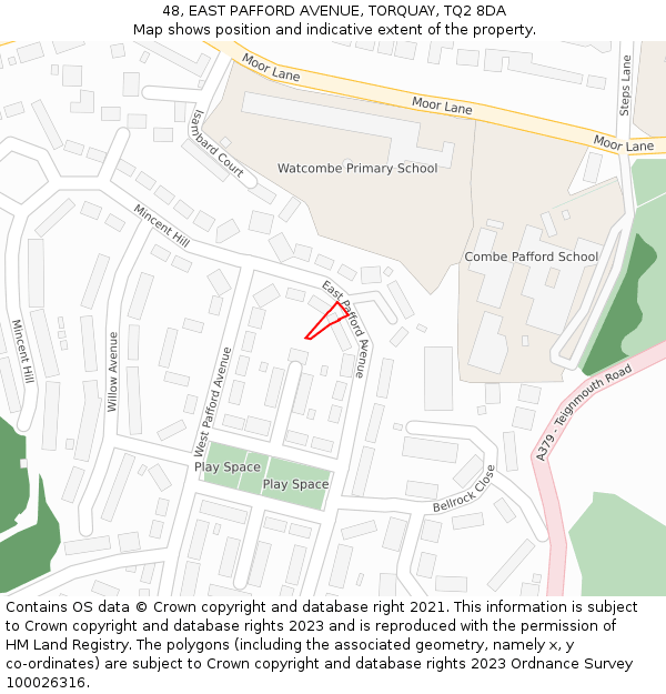 48, EAST PAFFORD AVENUE, TORQUAY, TQ2 8DA: Location map and indicative extent of plot