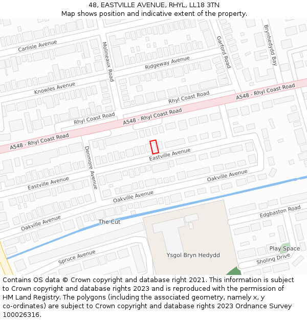 48, EASTVILLE AVENUE, RHYL, LL18 3TN: Location map and indicative extent of plot