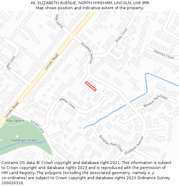 48, ELIZABETH AVENUE, NORTH HYKEHAM, LINCOLN, LN6 9RR: Location map and indicative extent of plot