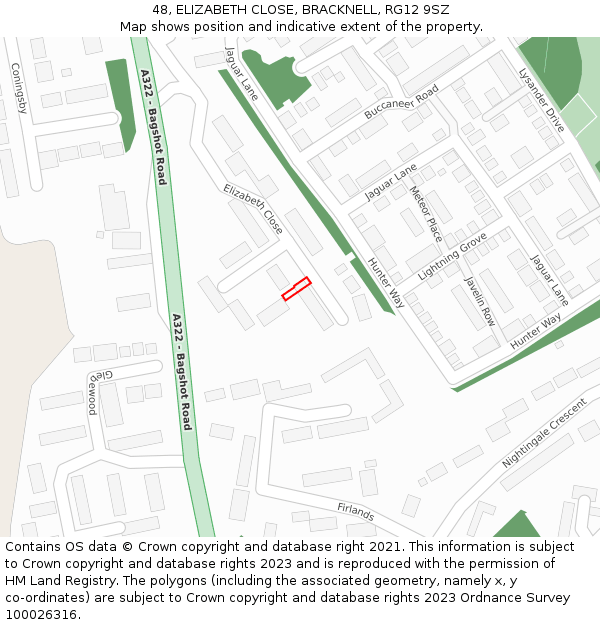 48, ELIZABETH CLOSE, BRACKNELL, RG12 9SZ: Location map and indicative extent of plot