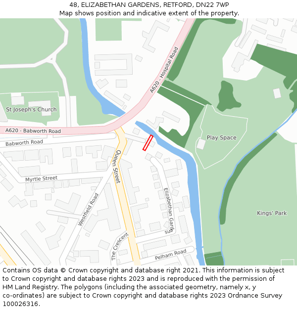 48, ELIZABETHAN GARDENS, RETFORD, DN22 7WP: Location map and indicative extent of plot