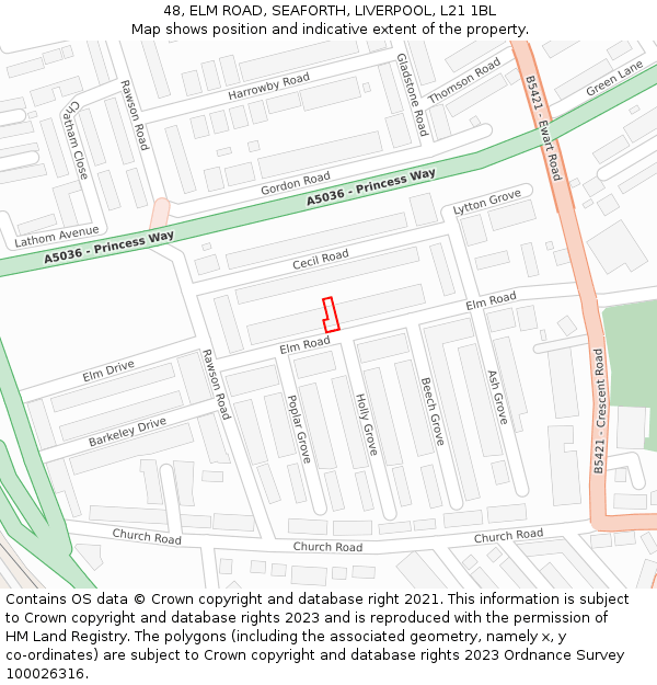 48, ELM ROAD, SEAFORTH, LIVERPOOL, L21 1BL: Location map and indicative extent of plot