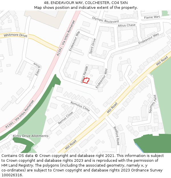 48, ENDEAVOUR WAY, COLCHESTER, CO4 5XN: Location map and indicative extent of plot