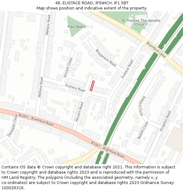 48, EUSTACE ROAD, IPSWICH, IP1 5BT: Location map and indicative extent of plot