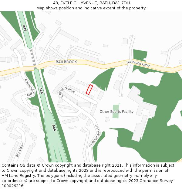 48, EVELEIGH AVENUE, BATH, BA1 7DH: Location map and indicative extent of plot